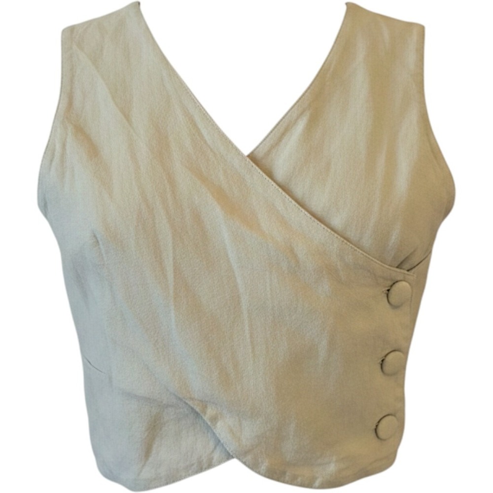 Sage Green Asymmetrical‎ Wrap Crop Top Button Front Boho Festival Summer Medium